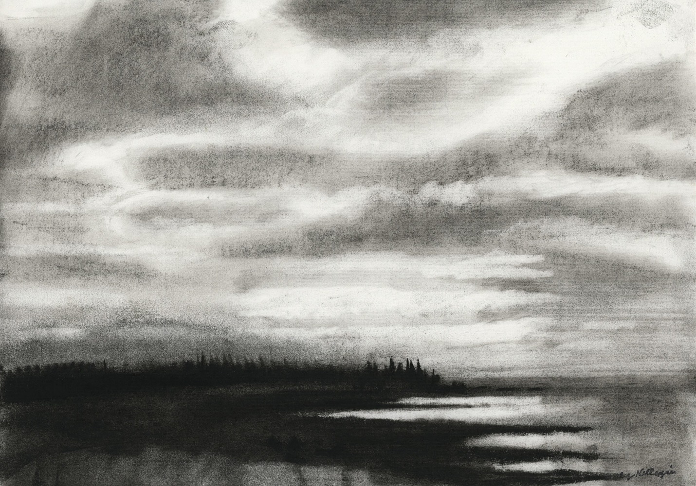 Emily Nelligan, 11 OCT 94 (1), 1994, charcoal on paper, 7 1/4 x 10 1/2 inches

Available
