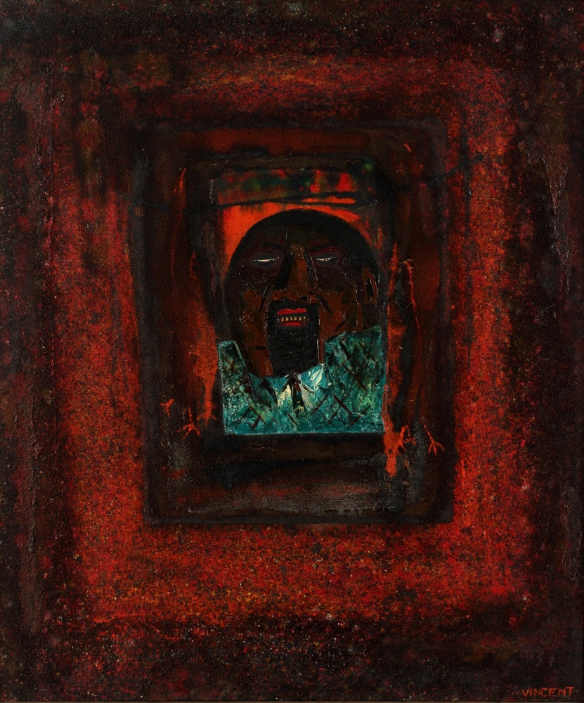 Vincent Smith, Ritual Man, c. 1972, oil and sand on canvas, 40 x 48 inches

Available