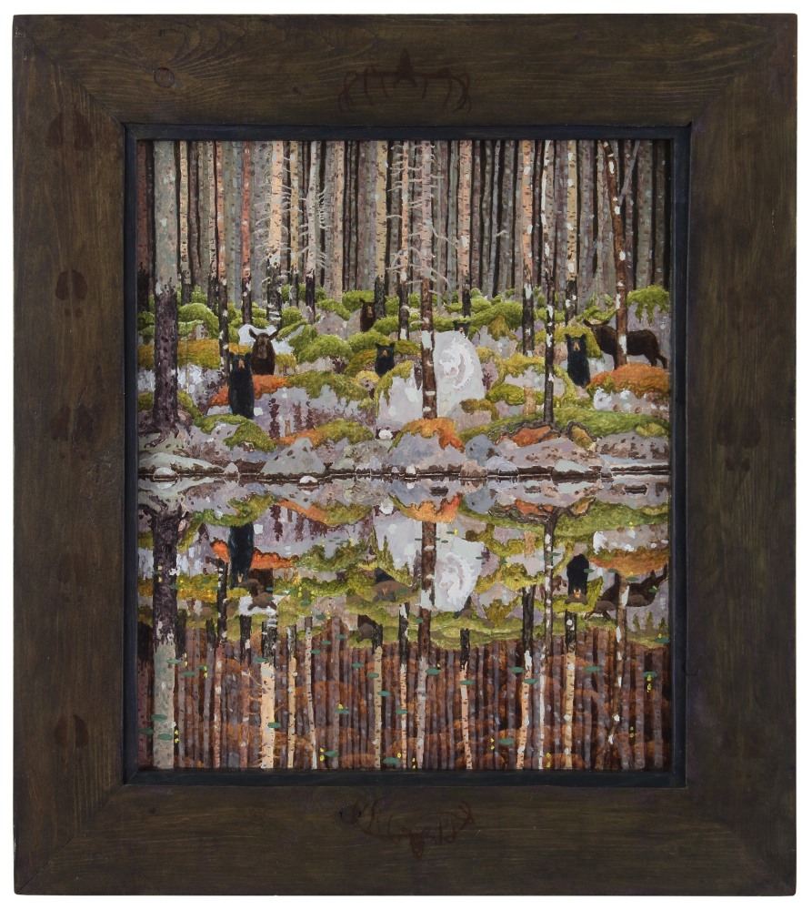 Ogidibig Gi-bimosse, 2020, oil on rag board, 19 1/4&amp;nbsp; x 17 1/2 inches including artist&amp;#39;s hand painted frame