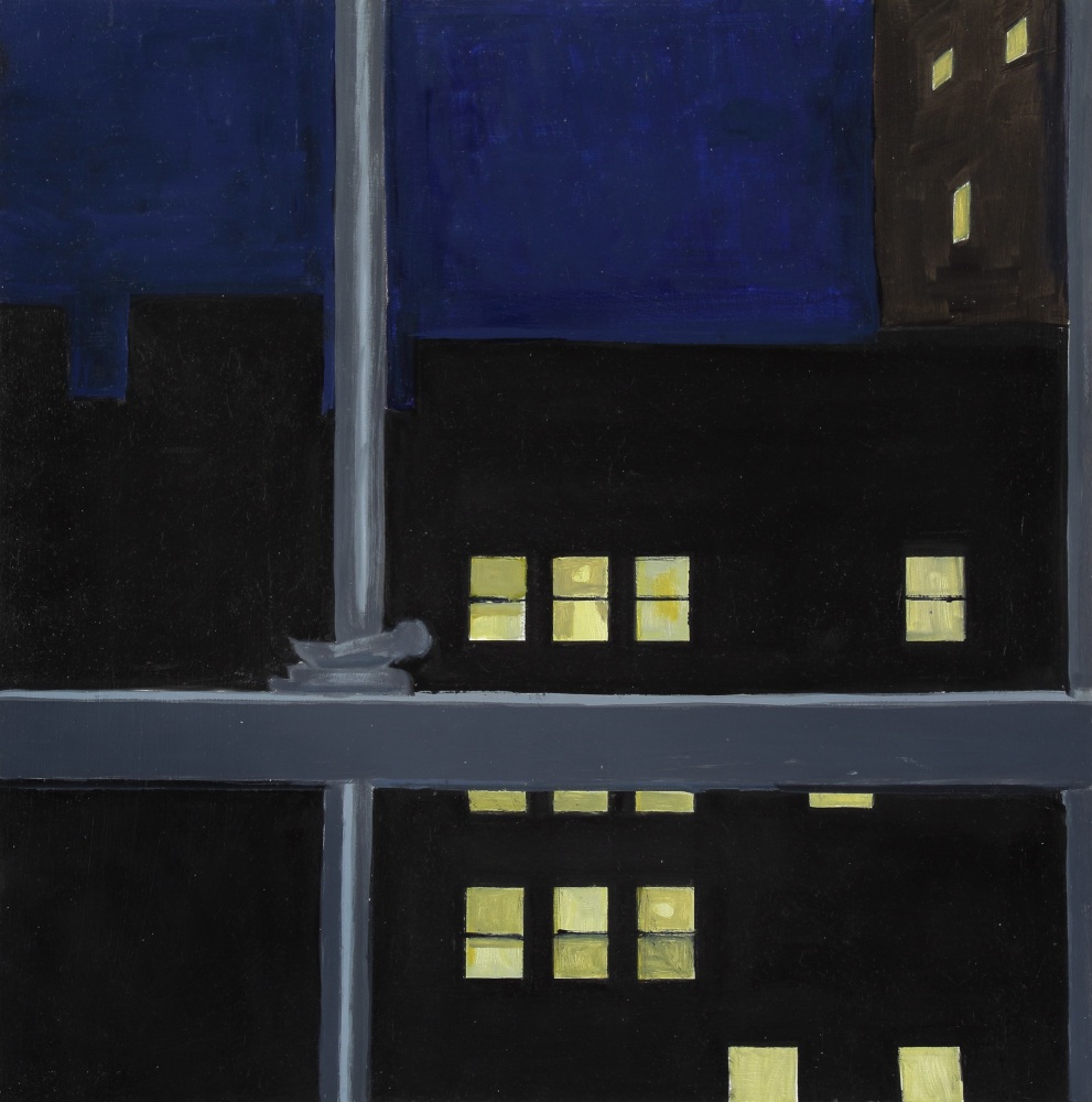 Lois Dodd, Men&amp;#39;s Hotel at Night, 2019, oil on Masonite, 16 x 16 inches

Sold