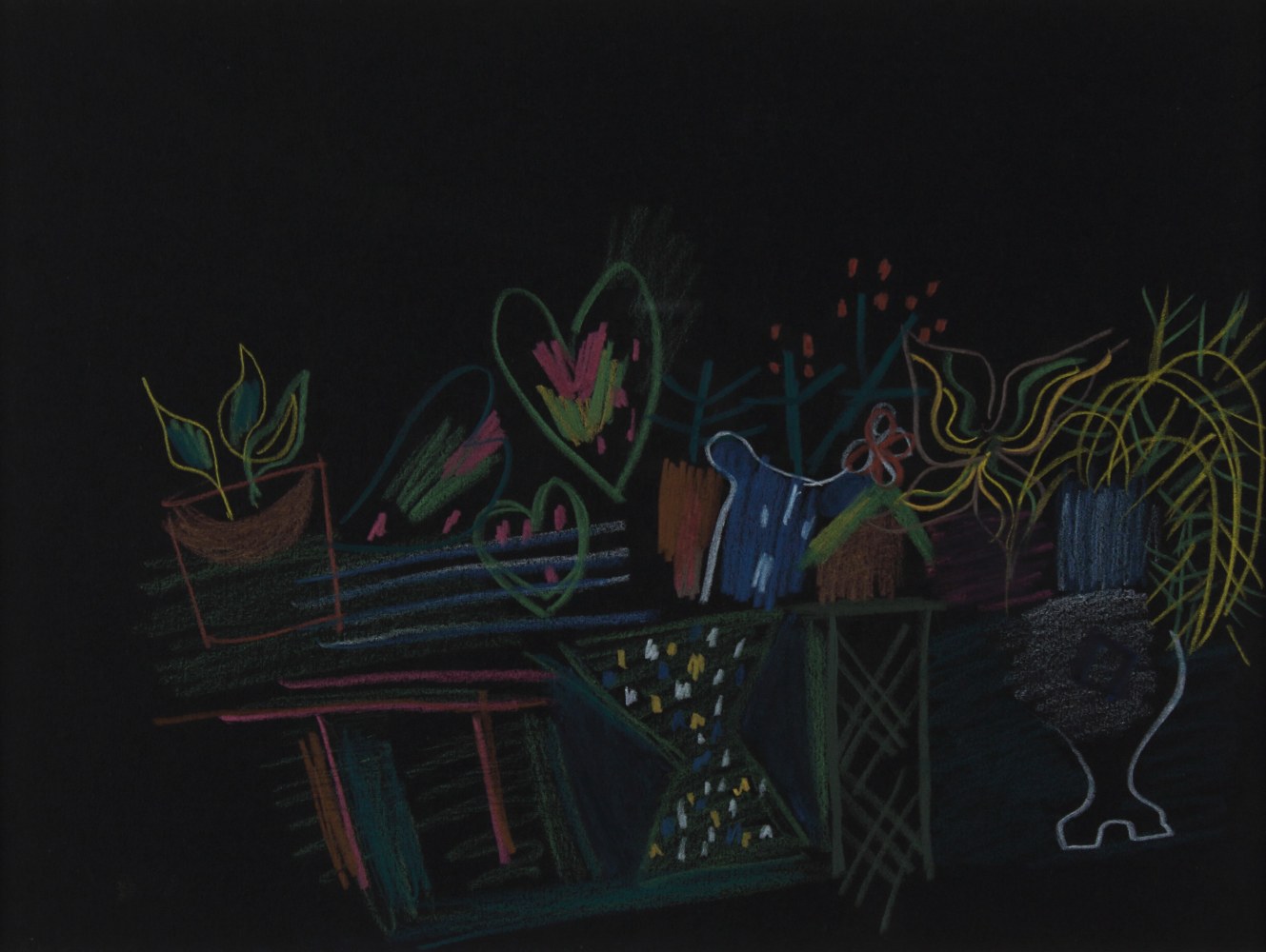 Loren MacIver,&amp;nbsp;Untitled, c. 1940, pastel on black paper, 9 x 12 inches