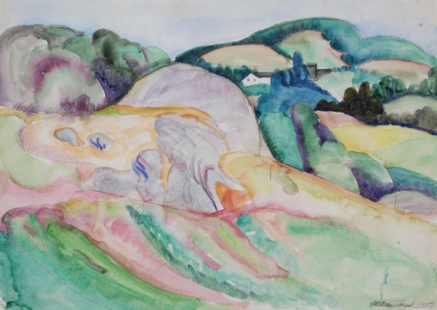 William Zorach,&amp;nbsp;Watercolor of Maine Subject, 1917, watercolor on paper,&amp;nbsp;20 3/4 x 24 3/4 inches

Available
