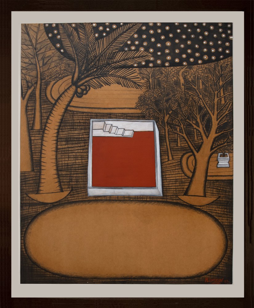 N.N. Rimzon
An Evening at Temple Gardens, 2021
Charcoal and acrylic on paper
29" x 22 1/2" | Framed 32 3/4" x 26 1/4"
TG# 4673