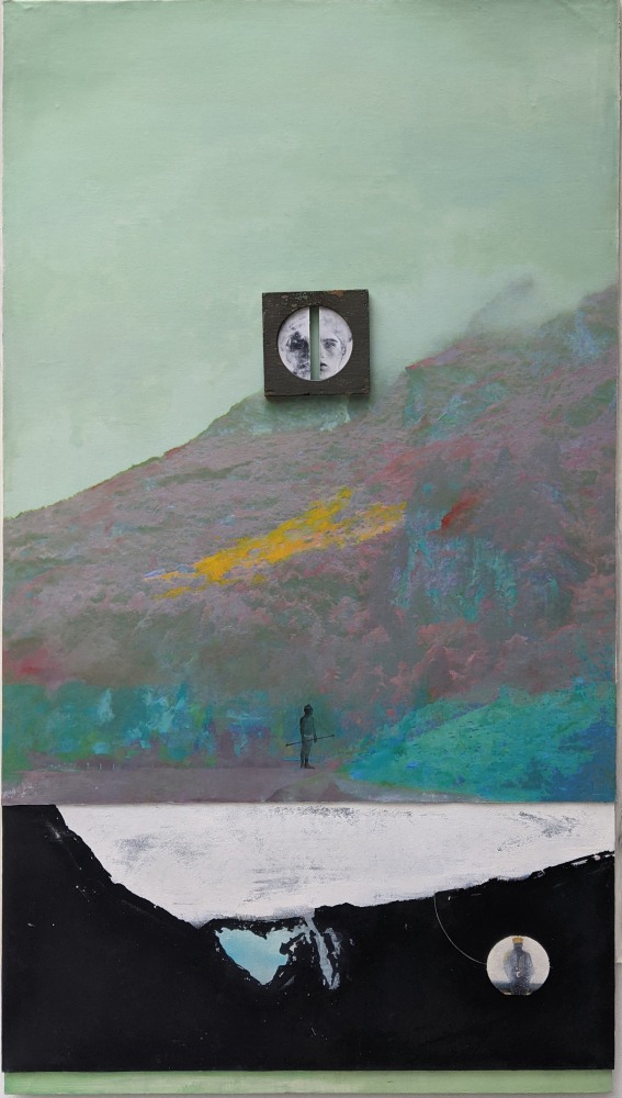 Face in the clouds, 2019
Oil, acrylic, pigmented ink, canvas, artist-designed wooden panel
65" x 35.25"