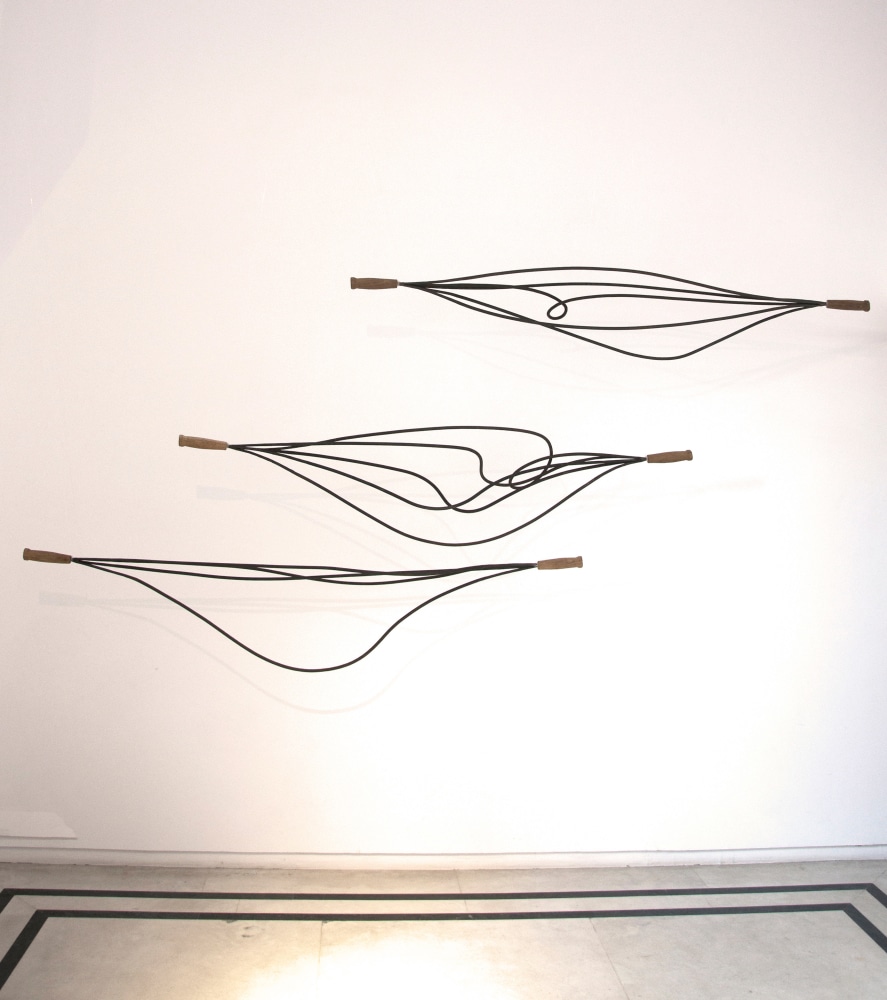 Kinetics, 2009
Wrought iron and teak wood
Overall dimensions variable (in 3 parts)
71 ½” x 11 ½” x 13 ½”
66” x 12 ½” x 16”
69 ¼” x 8” x 12”