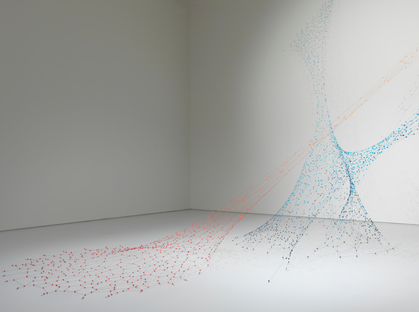 Interplay, 2011
Thread, beeswax, pigment, and lacquered wooden beads
173 3/4" x 196" x 171 1/2"