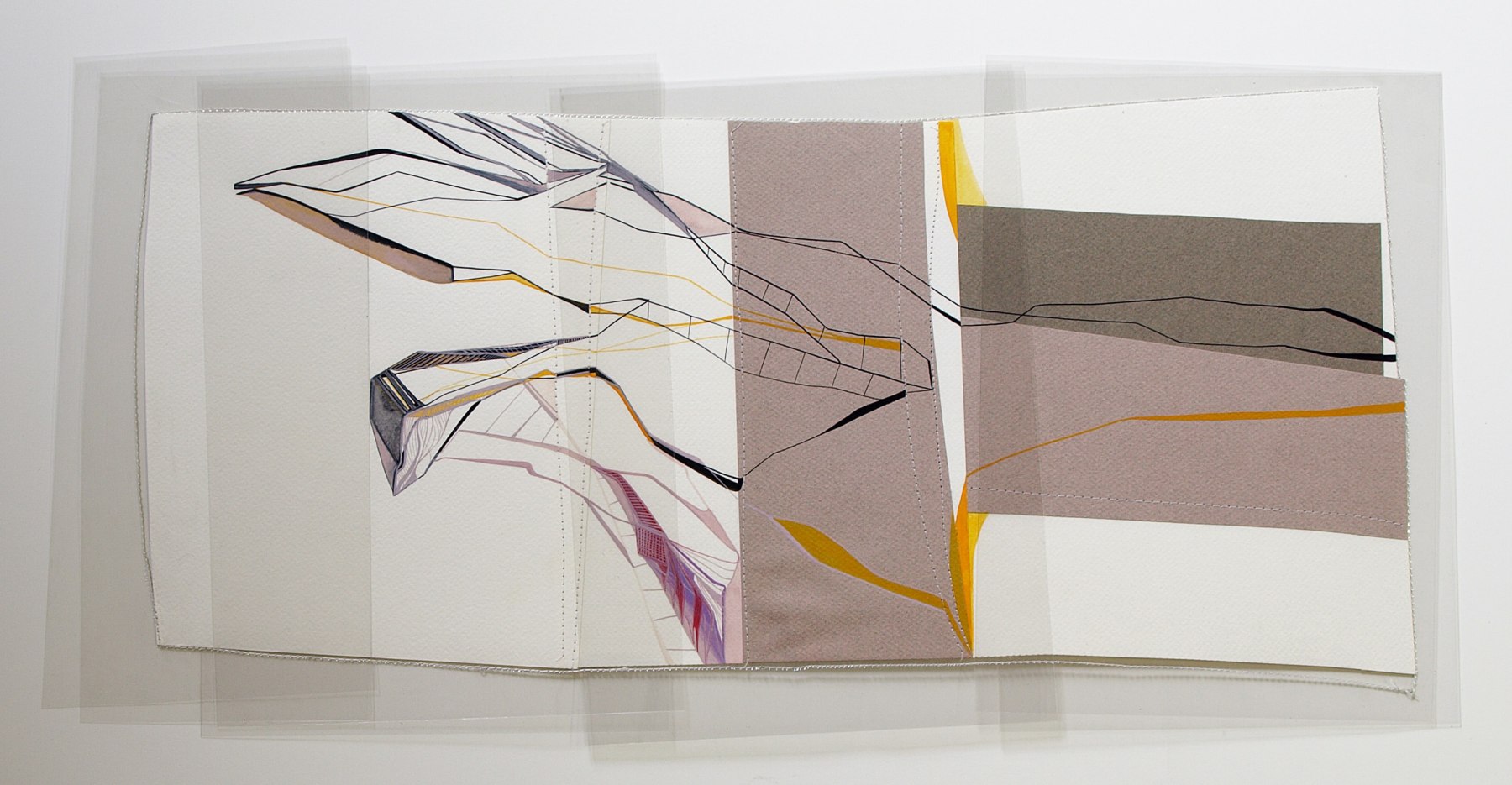 Take a Leap, 2009
Gouache, cotton thread on paper, plastic sheets
12 1/2&amp;quot; x 25&amp;quot;
TG 2126