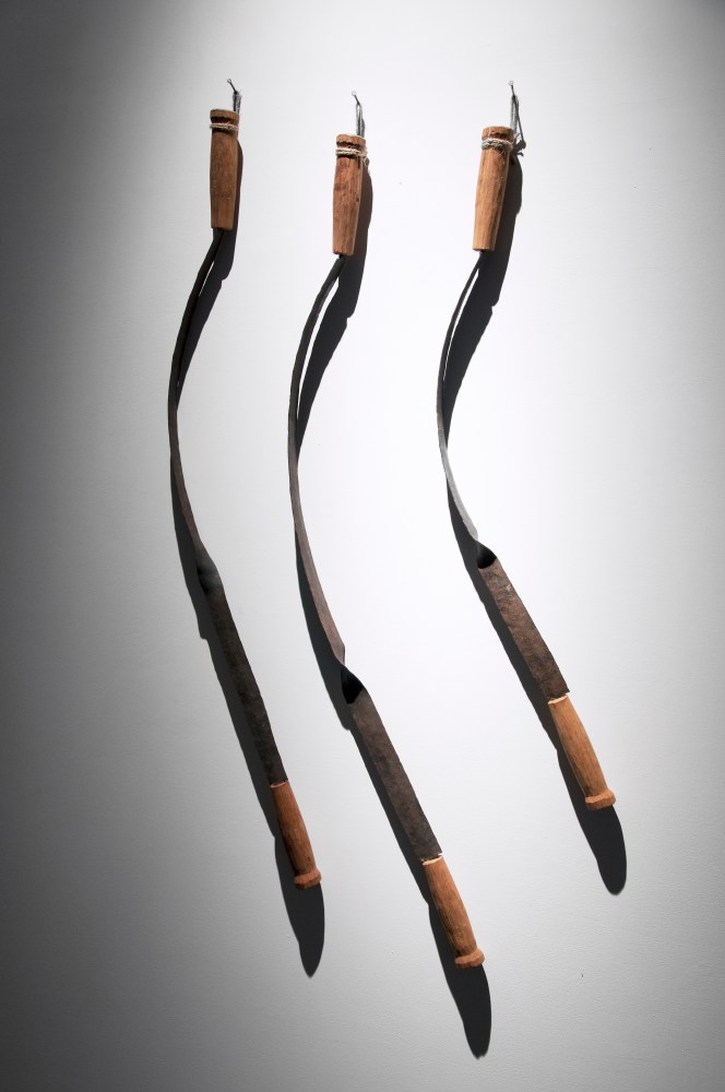 Kinetics, 2009
Wrought iron and teak wood
47 x 26 x 2” (in 3 parts)
 