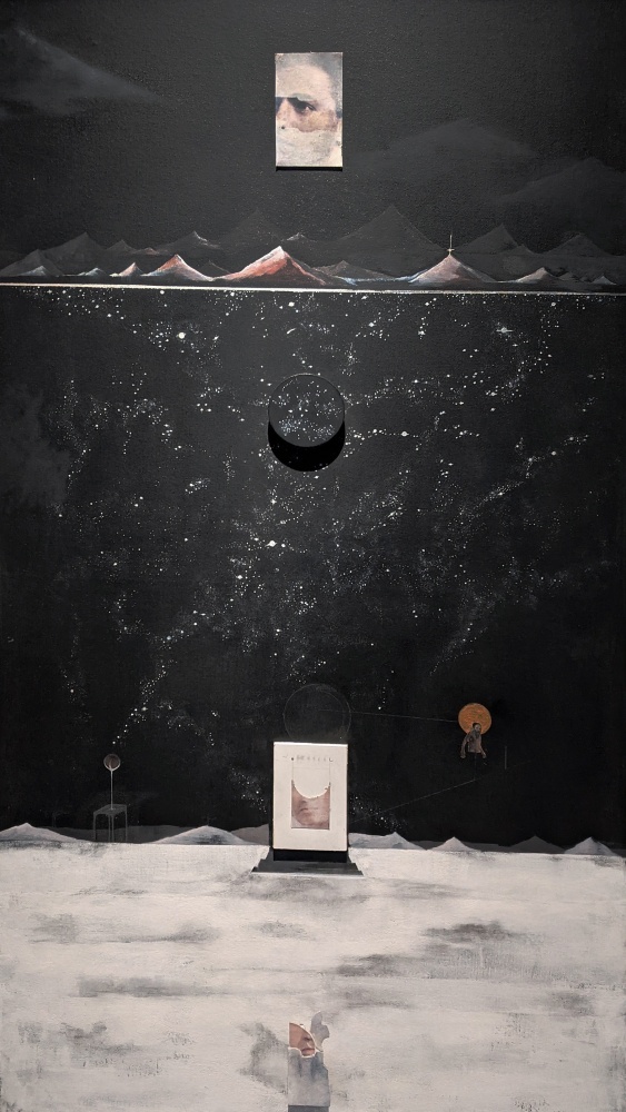 Tilted sky, 2020
Oil, acrylic, canvas, collage, board
67.75" x 38.25"