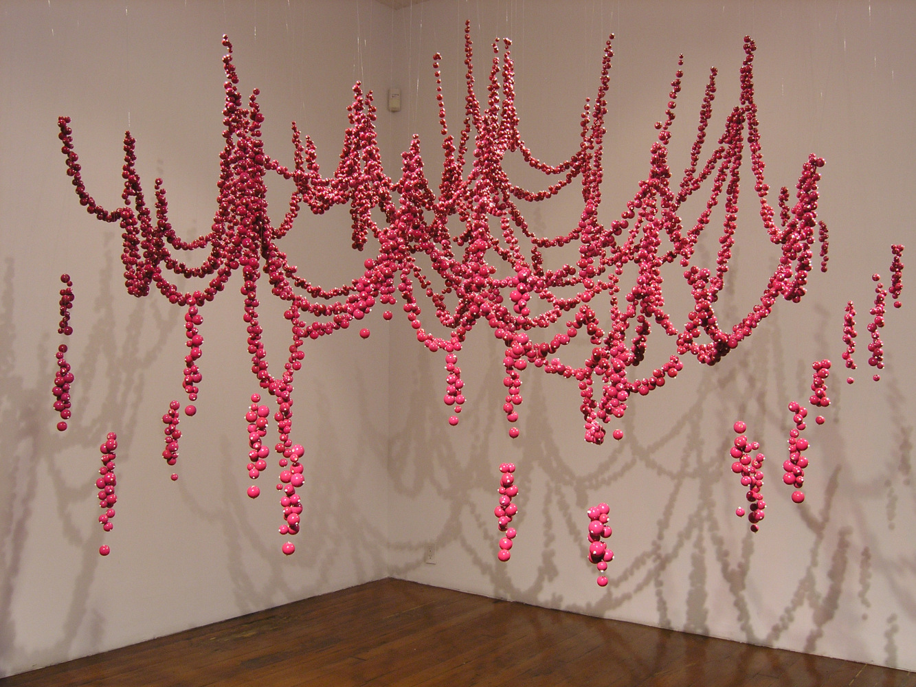 IN BLOOM, 2004

Wooden lacquered beads, glass beads, strings, fishing line

96&amp;quot; x 84&amp;quot;