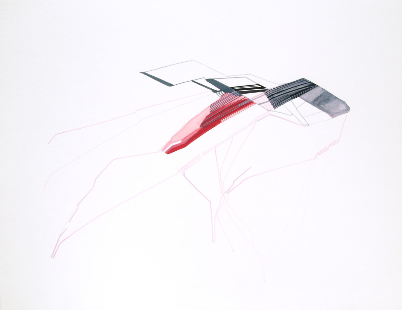 Like A Plane In My Thoughts, 2010
Gouache on paper
10 1/2″ x 13 3/4″