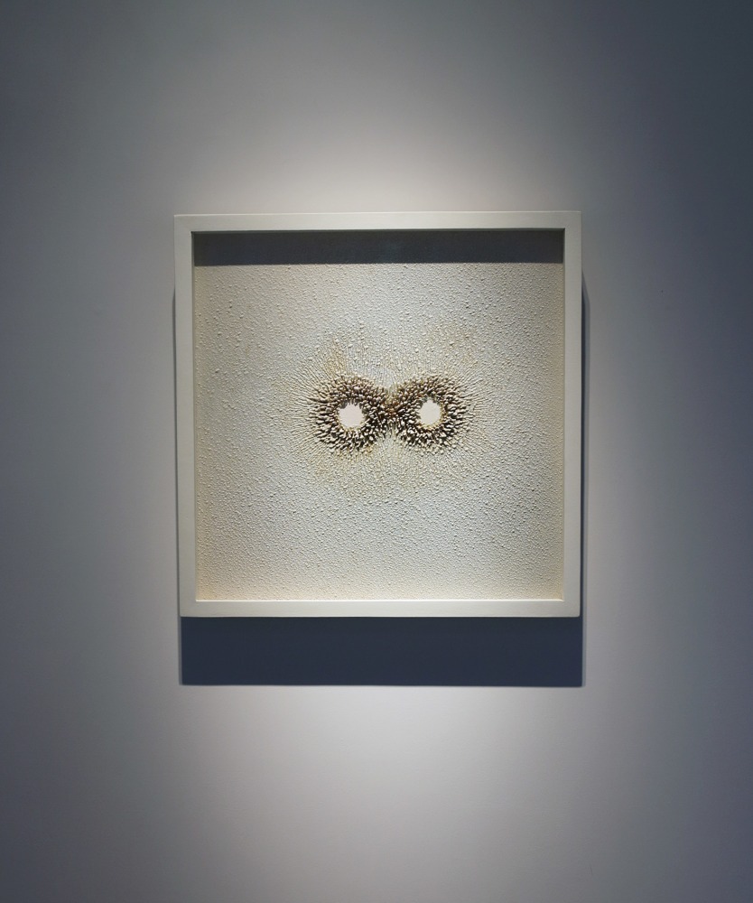 Filings in the field, 2012
Rust, chalk, glue & acrylic on canvas
19” x 19”