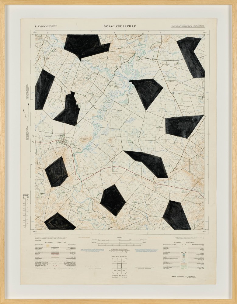Jeremy Wafer

Location 2, 2023

1:50 000 scale Government issue map of

a South African location, ink and paint

77 x 58 cm / 195.6 x 147.3 in.