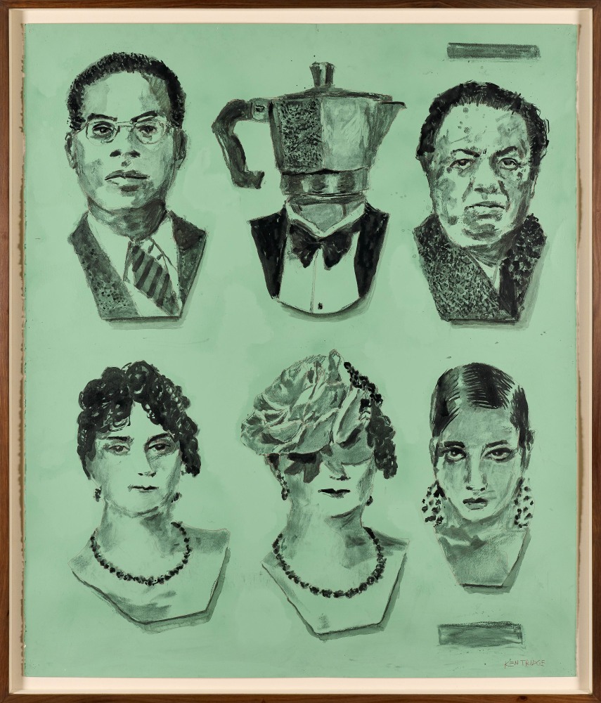 William Kentridge

Six Heads Marseilles Martinique Josephine B. et al.

2023

Paint, Indian ink, Charcoal and Pencil on paper

Work: 152 x 128 cm (59.8 x 50.4 in.)

Frame: 162.5 x 139 x 5,5 cm (64 x 54.7 x 2.2 in.)

Enquire