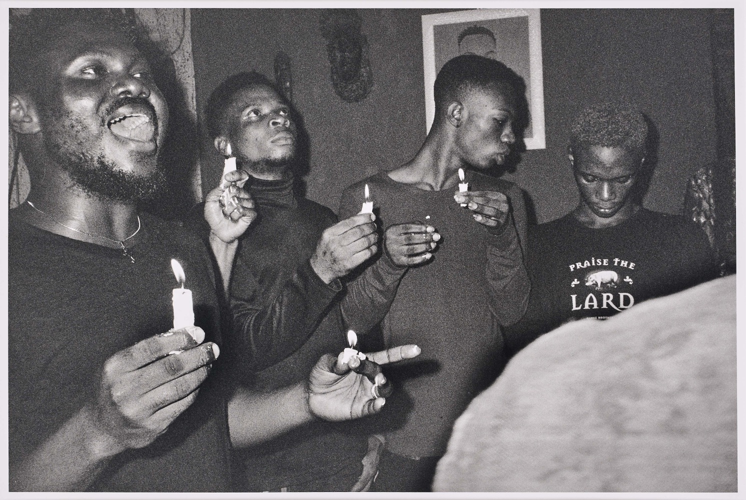 Sabelo Mlangeni

Prayer for Truth I. Icon Matheu, Chef Anthony, James Brown and&amp;nbsp;Tonnex, 2019

Hand printed silver gelatin print

Work: 40.5 x 52 x 3.5 cm / 15.9 x 20.4 x 1.3 in

Paer: 30 x 40 cm / 11.81 x 15.74 in

Edition of 7

Enquire