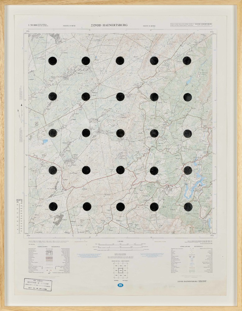 Jeremy Wafer

Location 4, 2023

1:50 000 scale Government issue map of

a South African location, ink and paint

77 x 58 cm / 195.6 x 147.3 in.