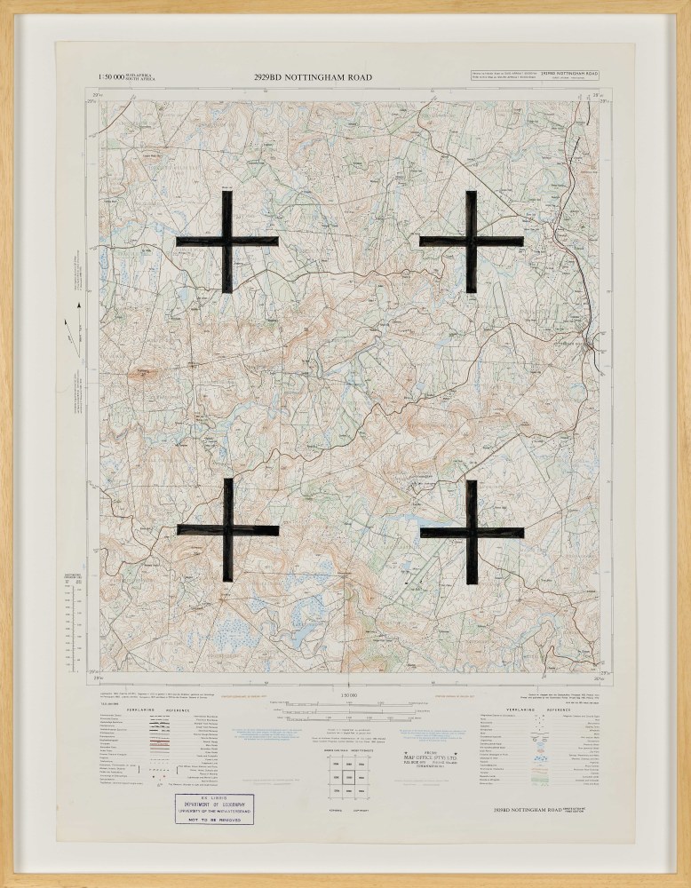 Jeremy Wafer

Location 13, 2023

1:50 000 scale Government issue map of

a South African location, ink and paint

77 x 58 cm / 195.6 x 147.3 in.