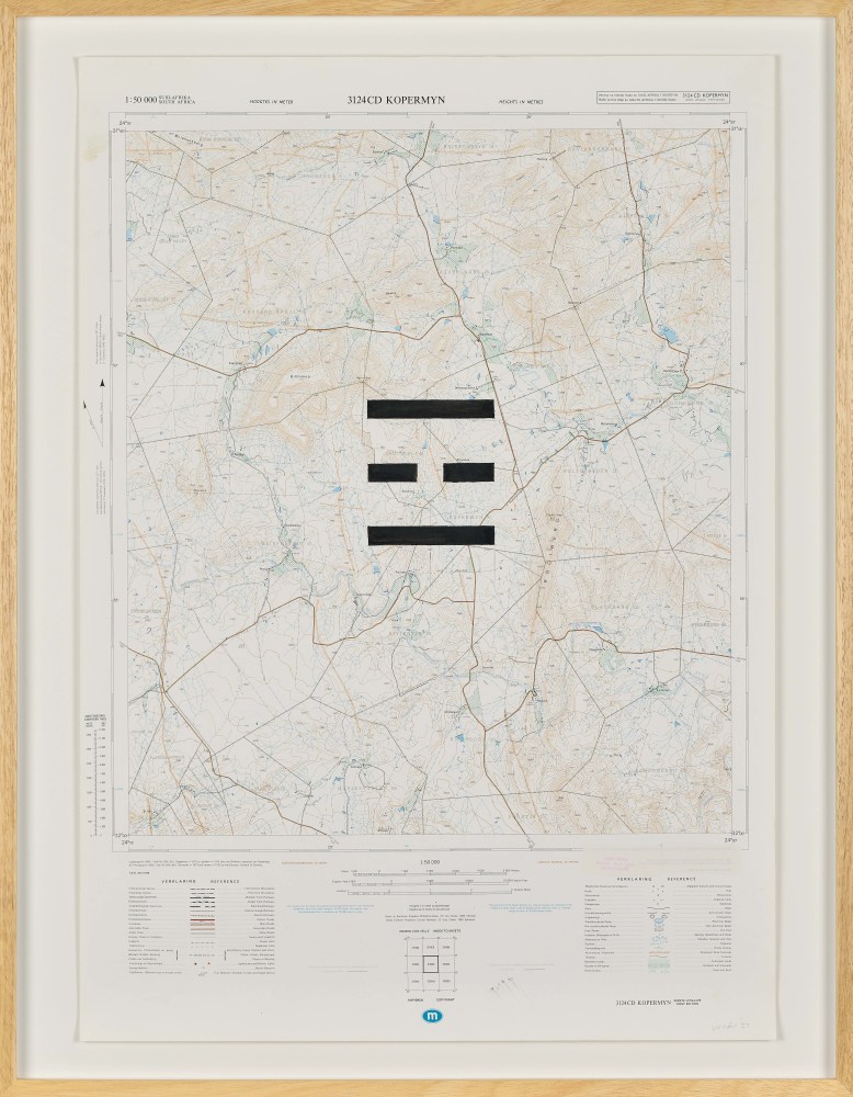 Jeremy Wafer

Location 10, 2023

1:50 000 scale Government issue map of

a South African location, ink and paint

77 x 58 cm / 195.6 x 147.3 in.