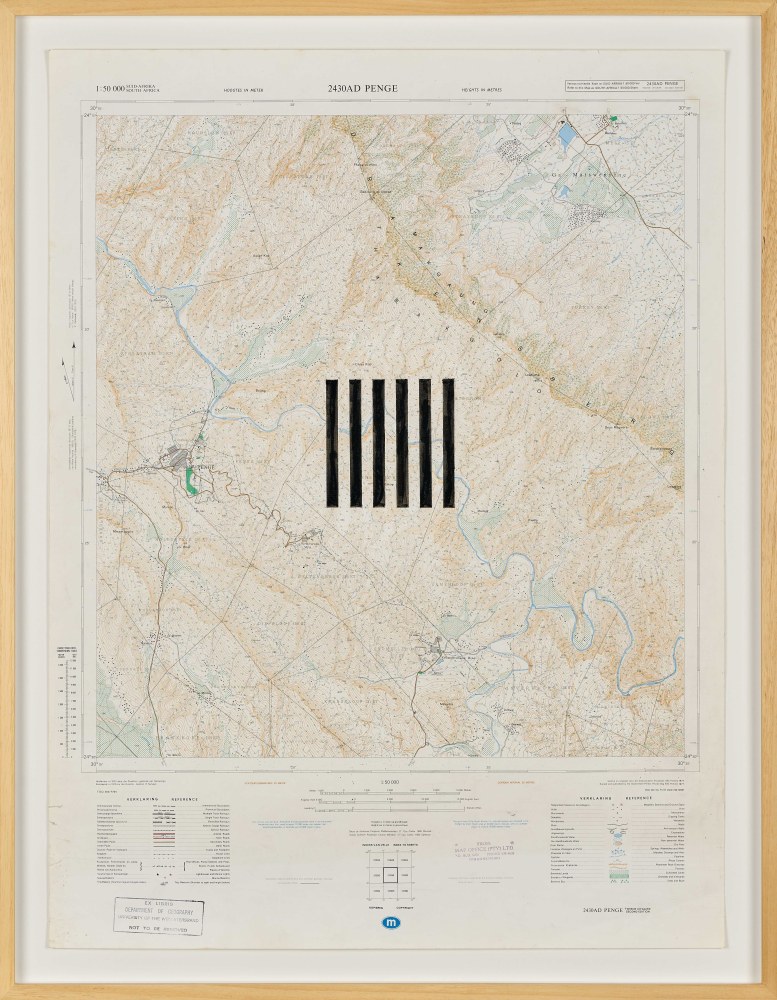 Jeremy Wafer

Location 1, 2023

1:50 000 scale Government issue map of

a South African location, ink and paint

77 x 58 cm / 195.6 x 147.3 in.