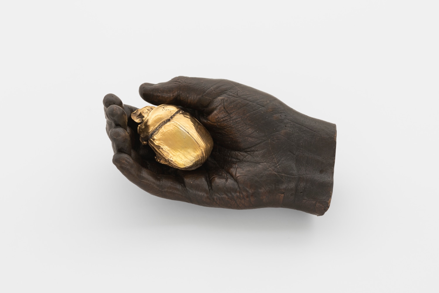 Dorothy Cross  Boy holding scarab beetle 2024 cast bronze hand, gold plated beetle