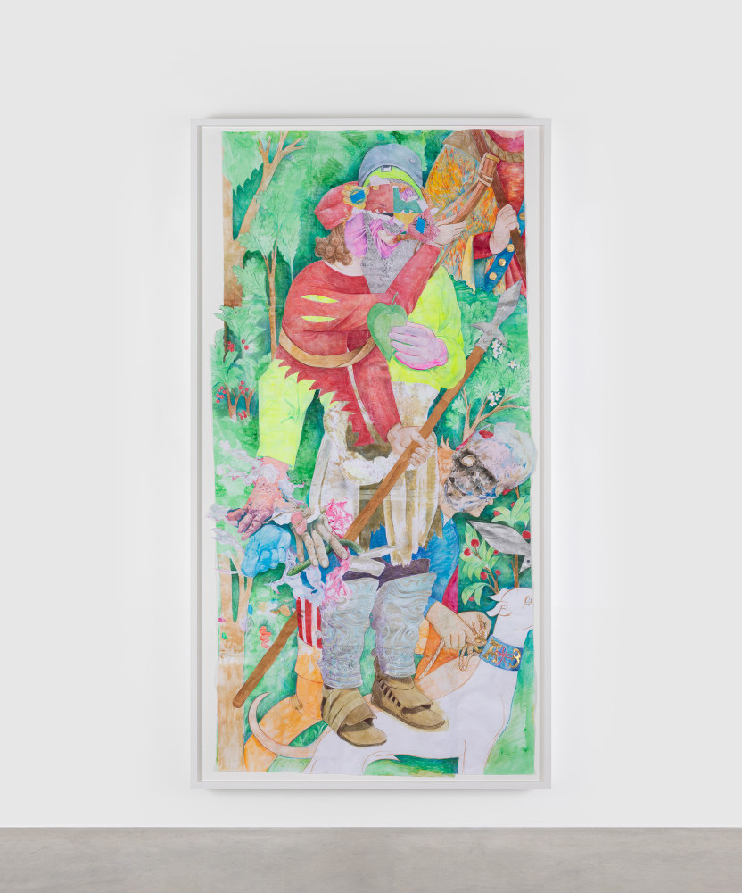 Sam Keogh
Elden Knotweed NPC, 2022
colouring pencil, graphite, watercolour, acrylic and gold leaf on 70gsm acid free layout paper
218 x 124 cm / 85.8 x 48.8 in framed &amp;nbsp;