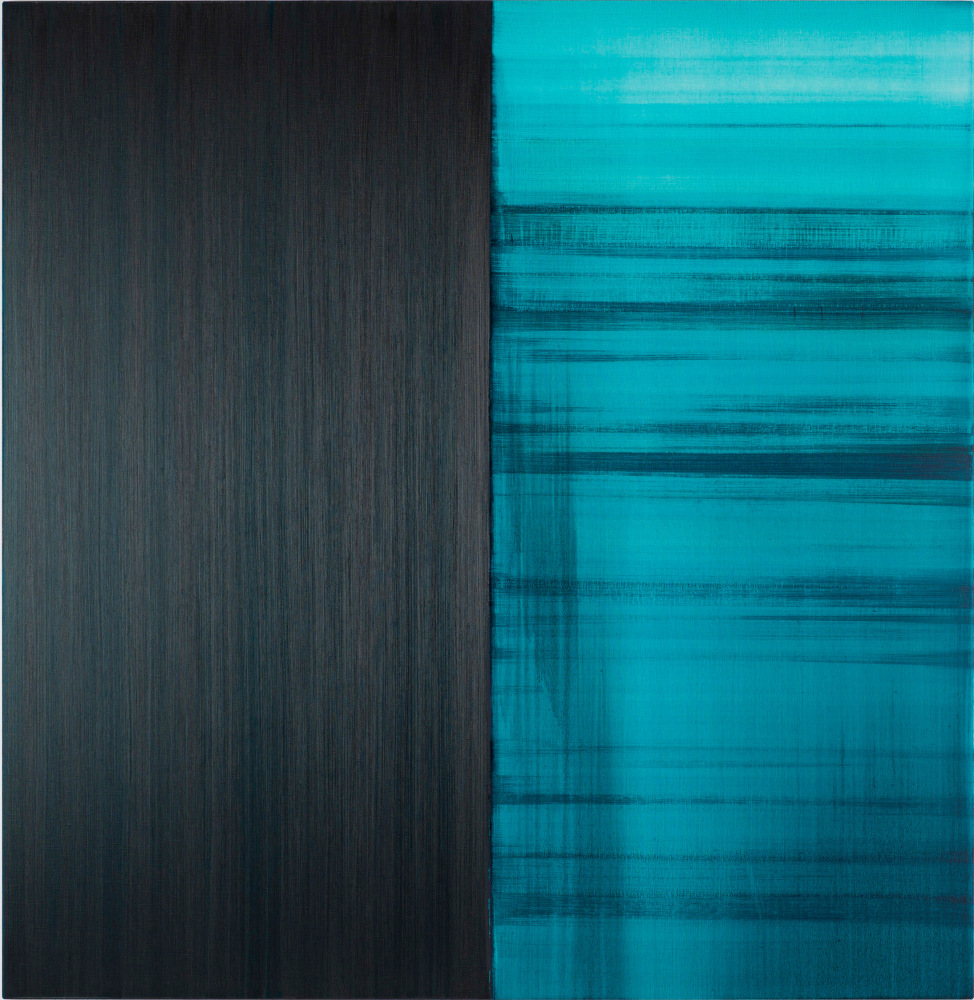 Callum Innes&amp;nbsp;
Untitled Lamp Black / Caribbean Turquoise, 2021
oil on linen
195 x 190 cm / 76.8 x 74.8 in&amp;nbsp;
