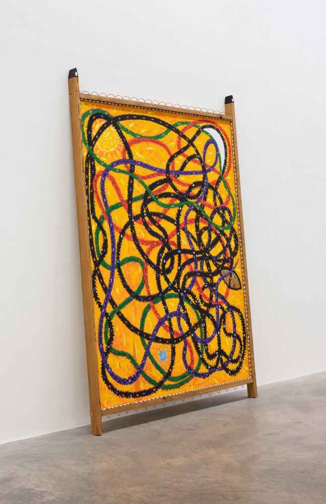 Sonidera de Sue&amp;ntilde;os,&amp;nbsp;2020-21
Flashe, Oil, nails, rope, copper, wood on canvas
232.4 x 154.9 cm / 91.5 x 61 in