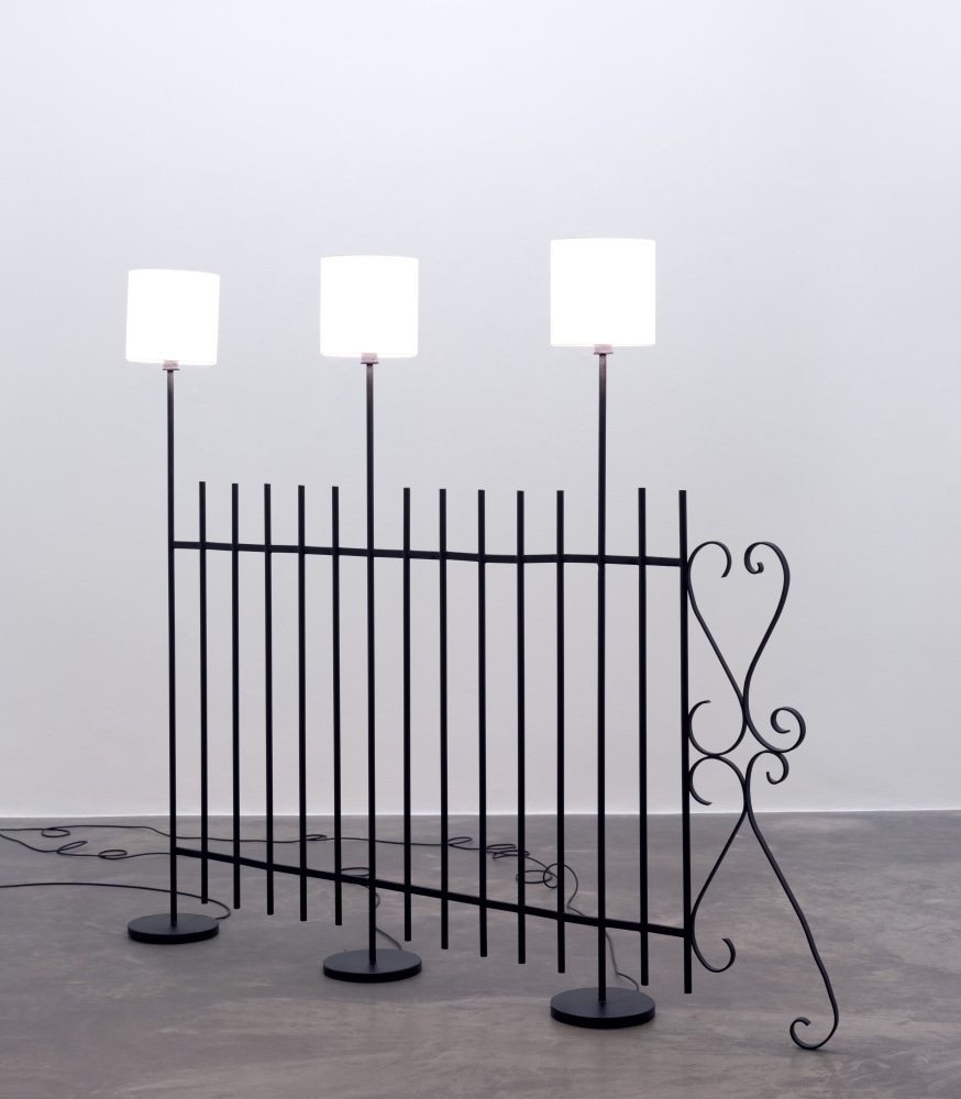 Hannah Fitz

Desire Lines (Electric Fence)
2022

steel, wiring, lampshades, bulbs

184 x 216 x 25 cm / 72.4 x 85 x 9.8 in