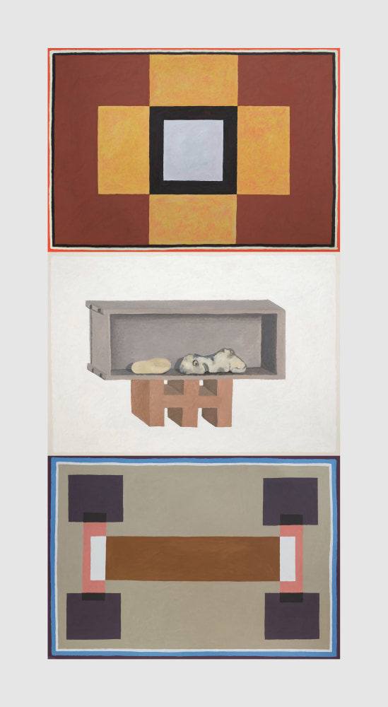 Nathalie du Pasquier
Stones on shelf 2022
3 elements, oil on paper
210 x 100 cm / 82.7 x 39.4 in total &amp;nbsp;