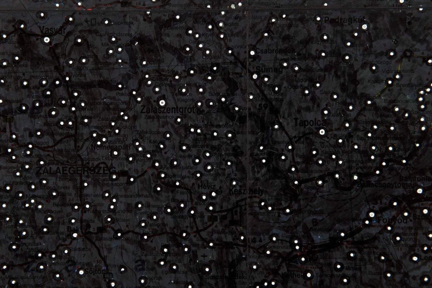 Kathy Prendergast,&amp;nbsp;BLACK MAP SERIES (Hungary) detail,&amp;nbsp;2009, Ink on printed map, 97.7 x 142.5 cm / 38.5 x 56.1 in&amp;nbsp;&amp;nbsp;