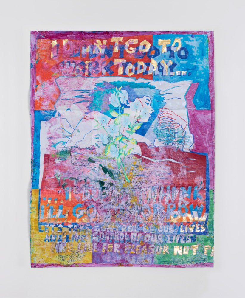 Sam Keogh&amp;nbsp;
...I don&amp;rsquo;t think I&amp;rsquo;ll go tomorrow,&amp;nbsp;2022
acrylic, pencil, ink, gold leaf on acid free drafting vellum
98.5 x 76 cm / 38.8 x 29.9 in&amp;nbsp; &amp;nbsp;