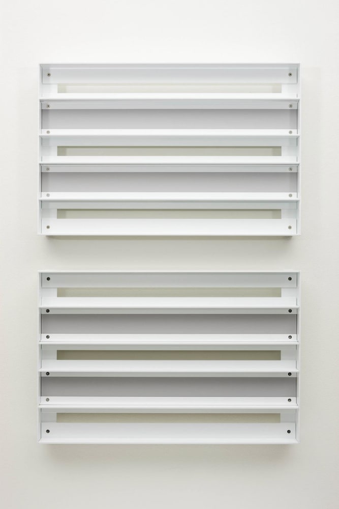 Liam Gillick
Red snow, 2010
powder coated aluminium, plexiglas, unique
two elements each: 50 x 75 x 10 cm / 19.7 x 29.5 x 3.9 in&amp;nbsp;