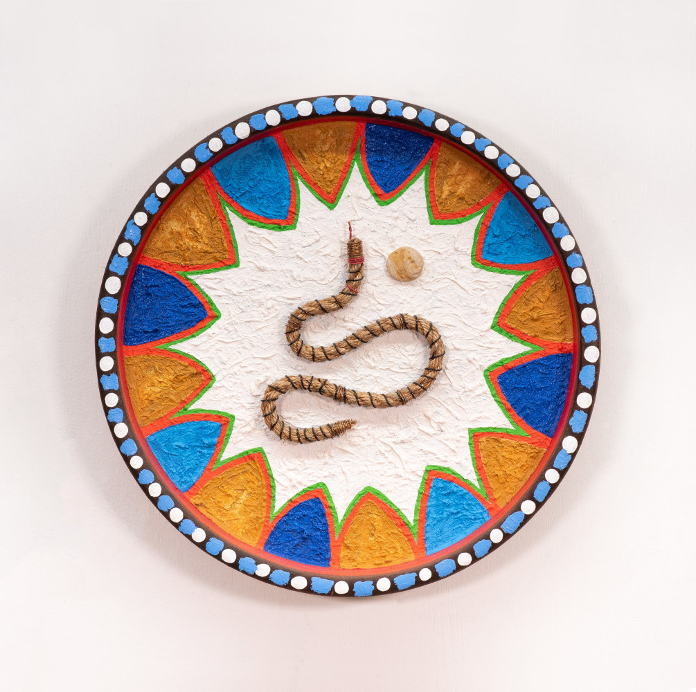 Solito, 2020
oil rope, copper limestone on terra cotta
43.2 cm /&amp;nbsp;17 in diameter