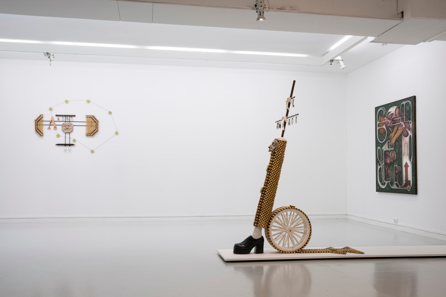 Justin Fitzpatrick, Self-portrait as a respiring cell, Self-portrait as a eukaryotic cell with flagellar motor and platfom shoe and The movement of mitochondrial DNA to the nucleus, 2023, courtesy of Margot Samel gallery &amp;ndash; New York, exhibition view of Ballotta, La Ferme du Buisson, 2024, &amp;copy; the artist and Adagp &amp;ndash; Paris | &amp;copy; photo Émile Ouroumov, 2024. Rights reserved