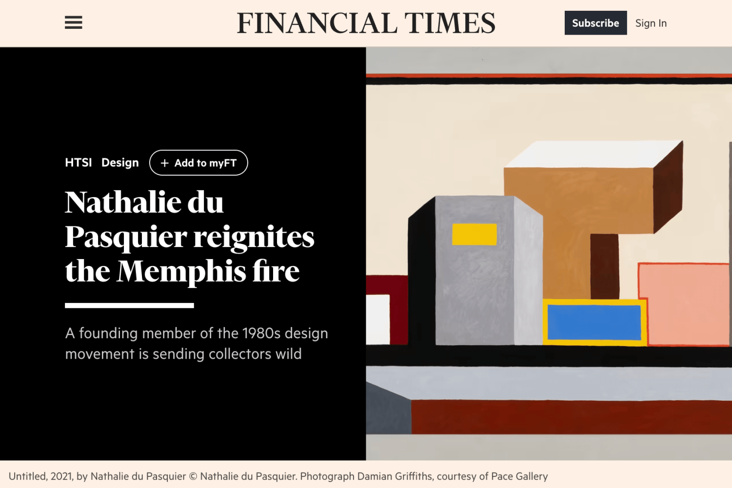 Nathalie Du Pasquier in The Financial Times