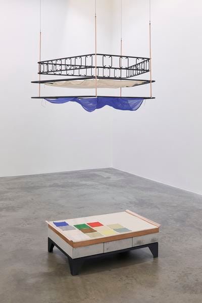 Aleana Egan,&amp;nbsp;Patches of Moon and Fire, 2017, steel, paint, copper, foam, canvas, silk, concrete, 240 x 130 x 98 cm / 94.5 x 51.2 x 38.6 in&amp;nbsp;
&amp;nbsp;