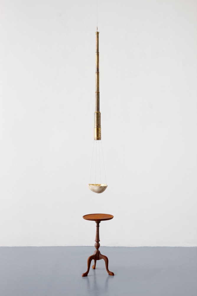 Dorothy Cross&amp;nbsp;

Table Telescope,&amp;nbsp;2016

cast iron table, antique brass telescope, gilded human skull, meteorite

table 49 x 28 cm / 19.3 x 11 in &amp;nbsp;

telescope 91 x 5 cm / telescope 35.8 x 2 in &amp;nbsp;