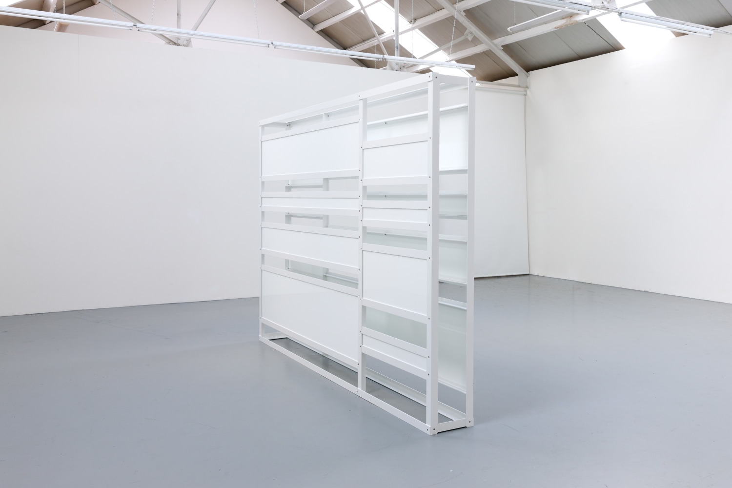 Liam Gillick&amp;nbsp;
Leeched Screen, 2014
powder-coated aluminium, Plexiglas
304.8 x 213.5 x 31.5 cm / 120 x 84.1 x 12.4 in&amp;nbsp;

&amp;nbsp;