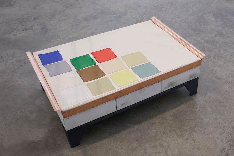 Aleana Egan,&amp;nbsp;Patches of Moon and Fire, 2017, steel, paint, copper, foam, canvas, silk, concrete, 240 x 130 x 98 cm / 94.5 x 51.2 x 38.6 in&amp;nbsp;
&amp;nbsp;