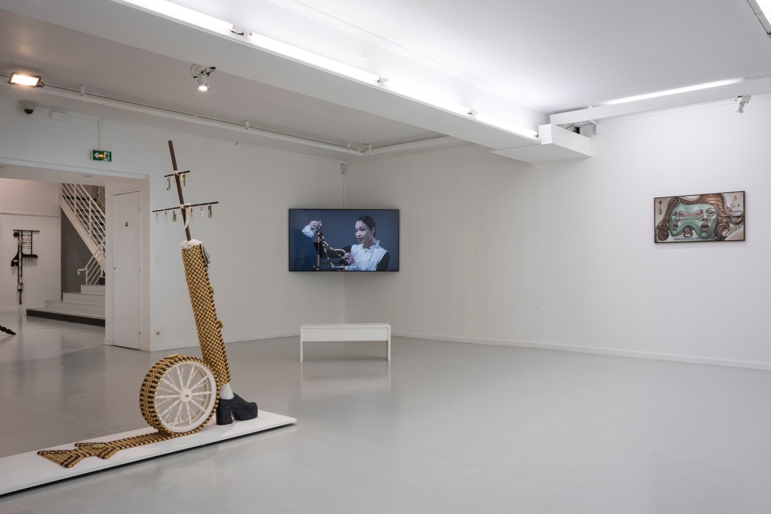 Justin Fitzpatrick, Self-portrait as a eukaryotic cell with flagellar motor and platfom shoe, 2023, Mitochondrial Abba, 2024, production La Ferme du Buisson and Mitochondrial Abba: Agnetha, 2023, courtesy of Margot Samel galerie &amp;ndash; New York, exhibition view of Ballotta, La Ferme du Buisson, 2024, &amp;copy; the artist and Adagp &amp;ndash; Paris | &amp;copy; photo Émile Ouroumov, 2024. Rights reserved