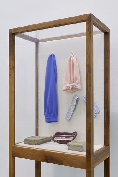 Aleana Egan,&amp;nbsp;Animated Summer, 2017, walnut vitrine, Perspex, canvas, wool cr&amp;ecirc;pe, cardboard, tape, filler, varnish, pigment, firebricks, 174 &amp;times; 67 &amp;times; 38 cm / 68.5 26.4 15 in