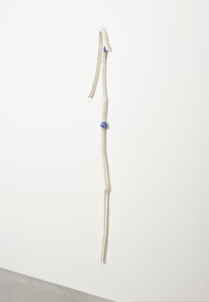 Aleana Egan
hearing, cleaning, 2023
card, tape, noil, dyed cotton, papier m&amp;acirc;ch&amp;eacute;
155 x 18 x 5 cm / 61 x 7.1 x 2 in