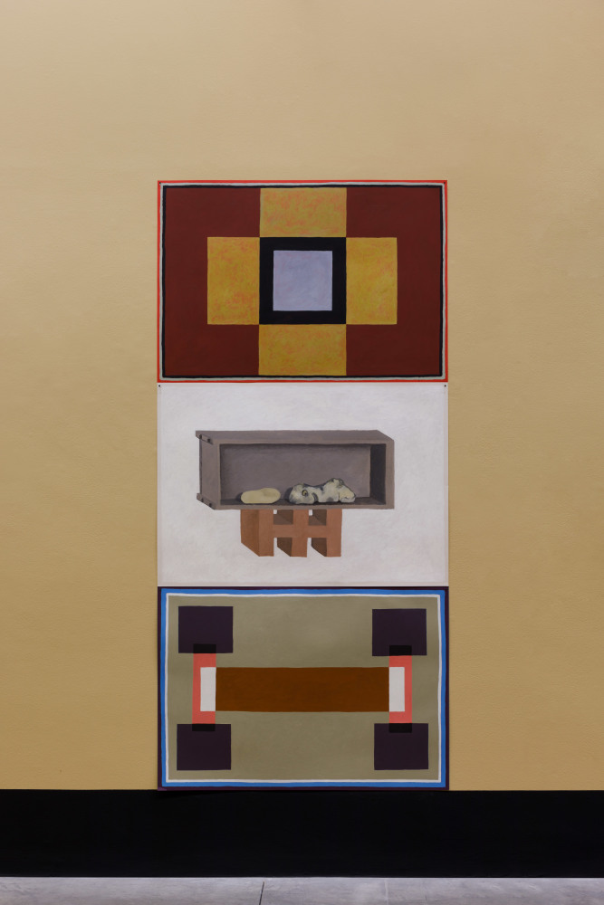 Nathalie du Pasquier
Stones on shelf 2022
3 elements, oil on paper
210 x 100 cm / 82.7 x 39.4 in total &amp;nbsp;