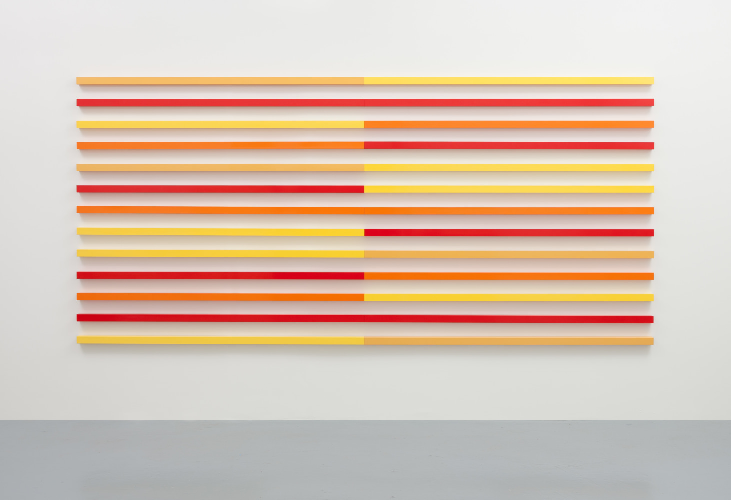 Liam Gillick&amp;nbsp;
Reached Horizon, 2017
powder-coated aluminium, 30 elements
185 x 400 x 5 cm / 72.8 x 157.5 x 2 in&amp;nbsp;
5 x 200 x 5 cm / 2 x 78.7 x 2 in each element

&amp;nbsp;