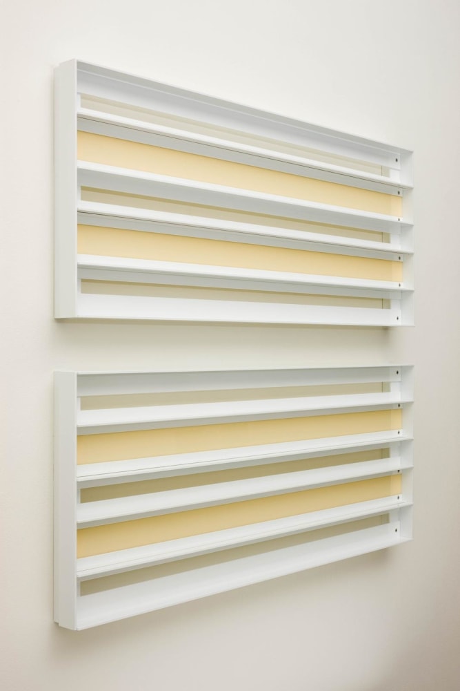 Liam Gillick
Failure in the Snow, 2010
powder coated aluminium, plexiglas,&amp;nbsp;
two elements each: 50 x 120 x 10 cm / 19.7 x 47.2 x 3.9 in&amp;nbsp;