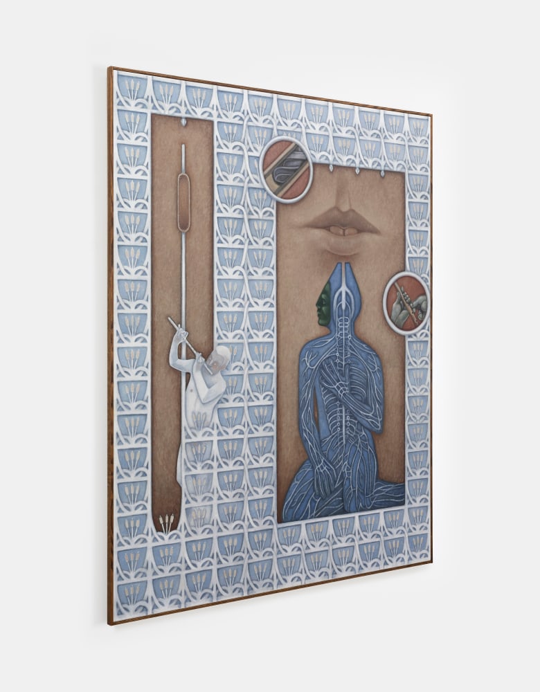 Justin Fitzpatrick

Aeolian Harp Suspension Bridge, 2024

oil on linen, oak frame

180 x 140 cm / 70.9 x 55.1 in

183 x 143 x 3 cm / 72 x 56.3 x 1.2 in framed