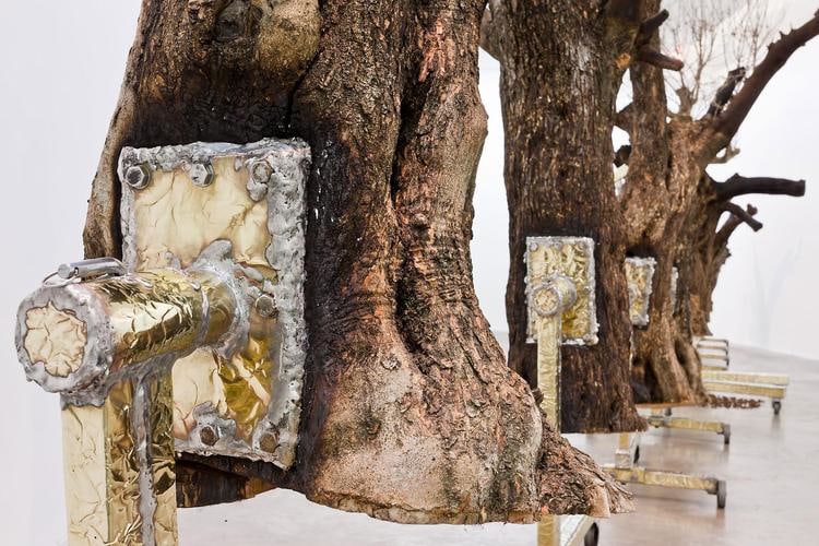 Siobh&amp;aacute;n Hapaska,&amp;nbsp;A great miracle needs to happen there, 201, olive trees &amp;ldquo;Olea europaea&amp;rdquo;, lead free solder, brass, steel, cast iron, 9 elements, dimensions of each vary