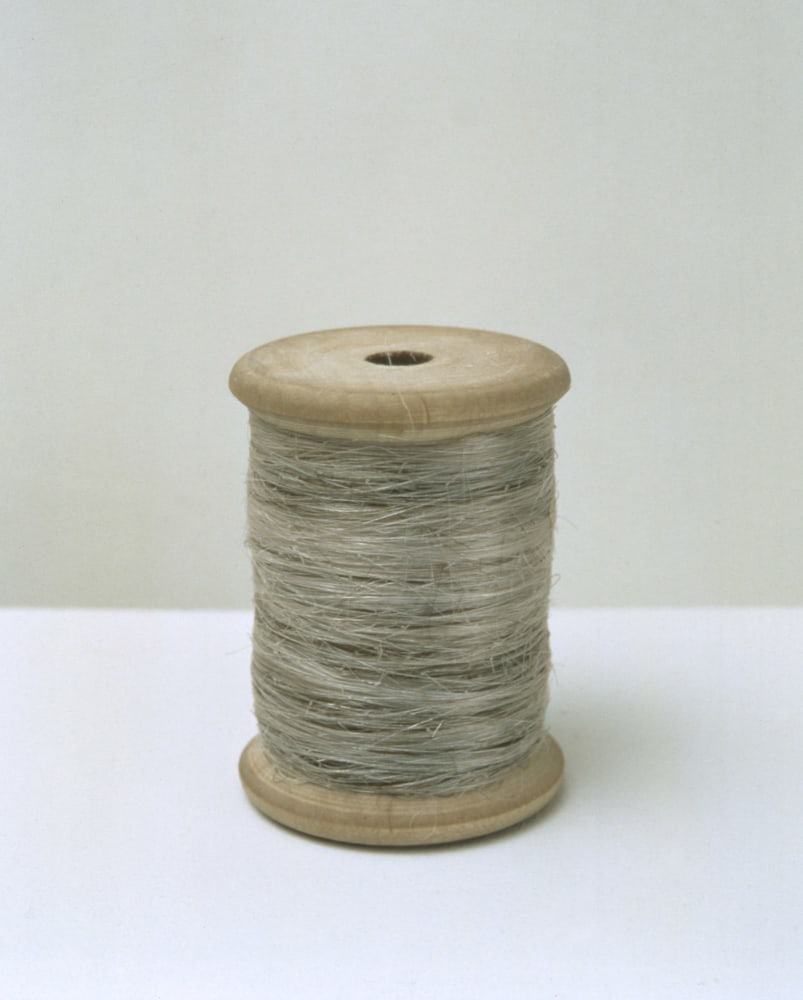 Kathy Prendergast&amp;nbsp;

The End and the Beginning II, 1996

three generations of human hair &amp;amp; wooden spool

5.5 x 4 cm, 2.17 x 1.57 in

2.2 x 1.6 in .9 x .6