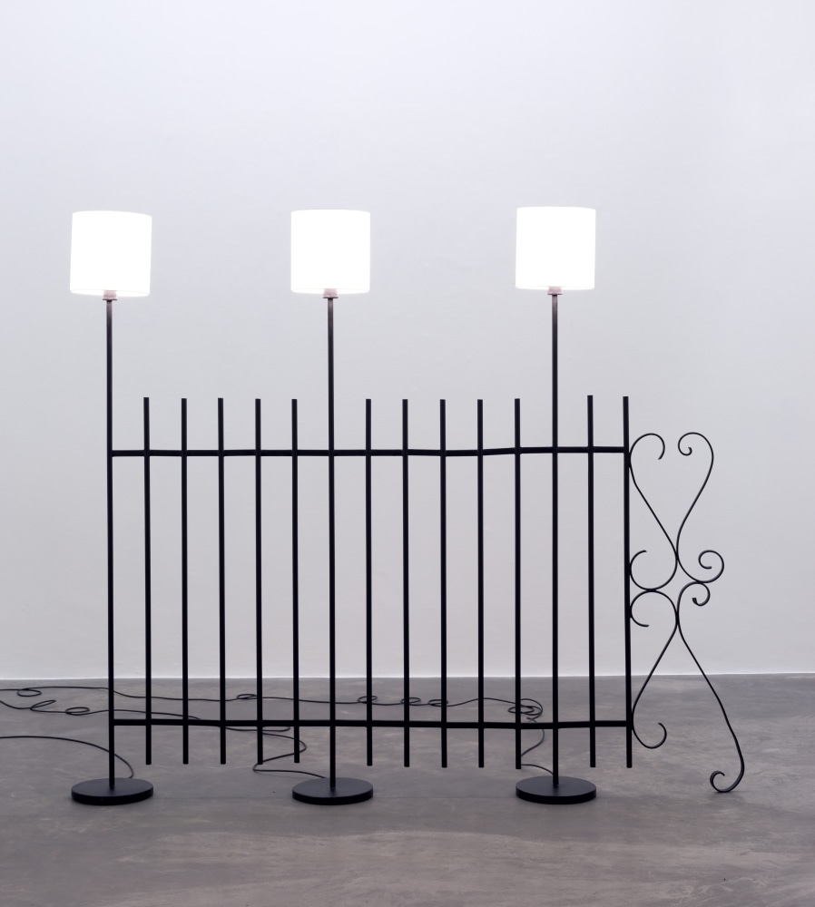 Hannah Fitz

Desire Lines (Electric Fence)
2022

steel, wiring, lampshades, bulbs

184 x 216 x 25 cm / 72.4 x 85 x 9.8 in
