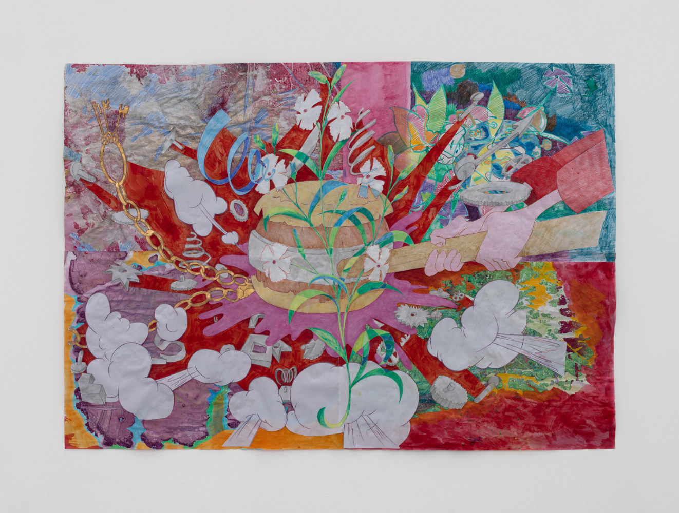 Sam Keogh&amp;nbsp;
Jam Mallet Fixed Watch Flower, 2021
acrylic, pencil, ink, gold leaf on acid free 70gsm marker paper
81 x 115.5 cm / 31.9 x 45.5 in&amp;nbsp; &amp;nbsp;